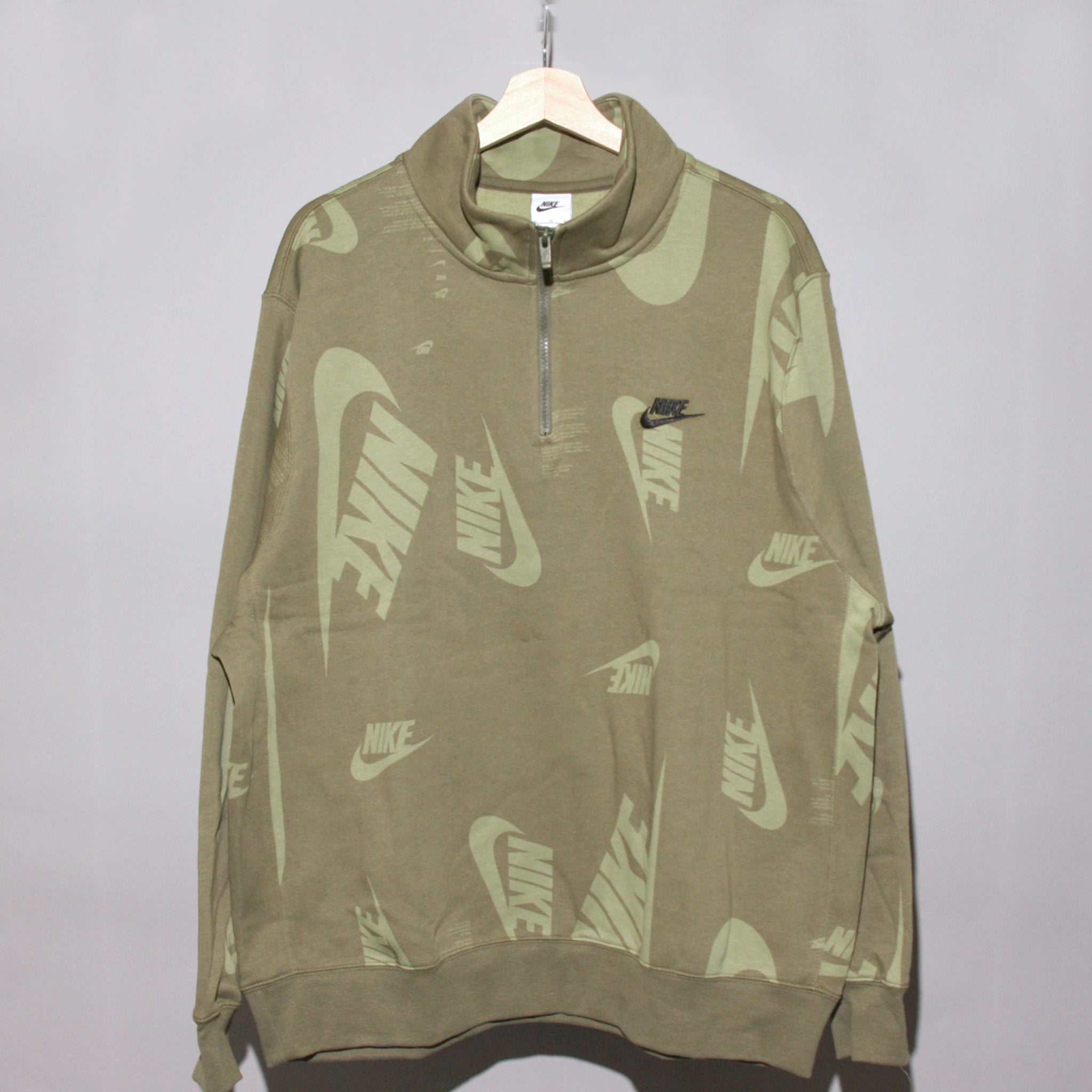 Nike Sportswear Club Swoosh Allover Print Fleece 1/2 Zip Top Front Side